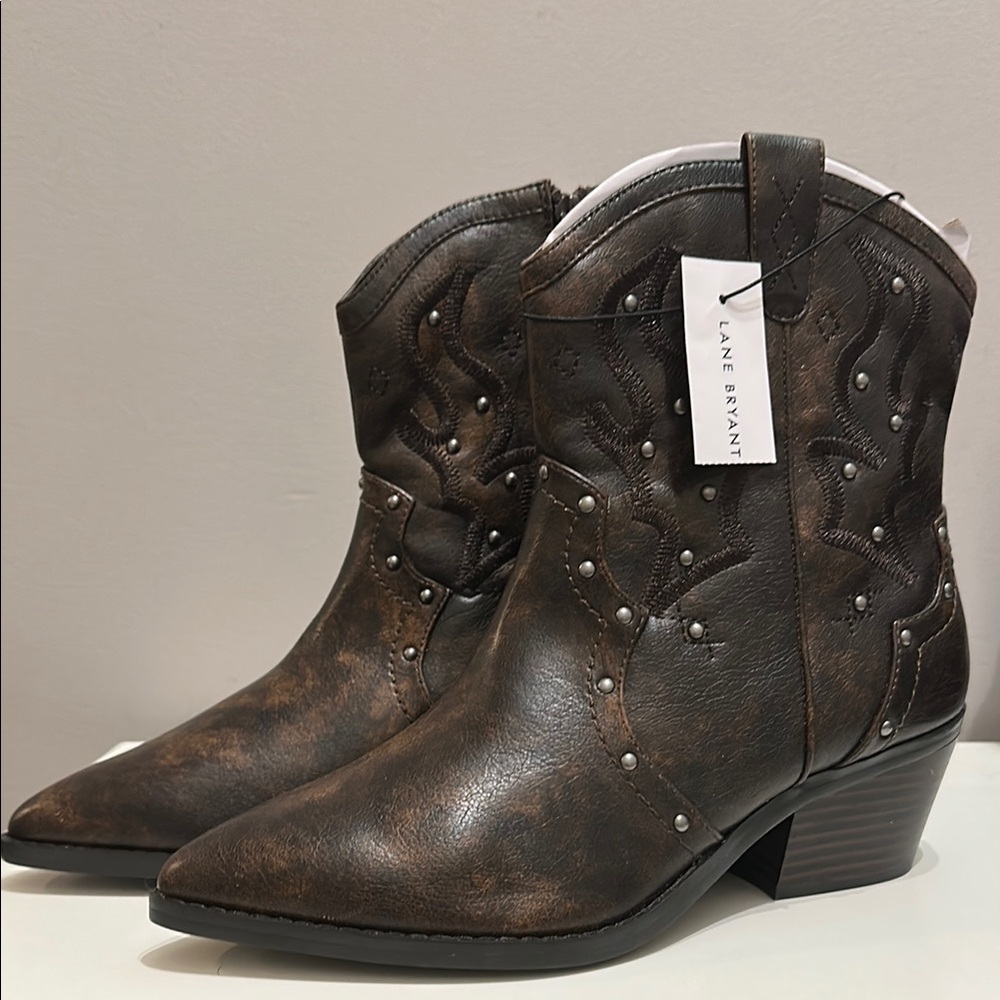 Lane Bryant Brown Studded Cowboy Style Ankle Booties